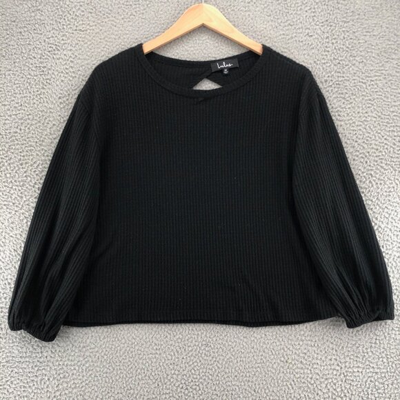 Lulus Sweater Womens Medium Black Balloon Sleeve Backless Waffle Knit Pullover - Picture 1 of 9